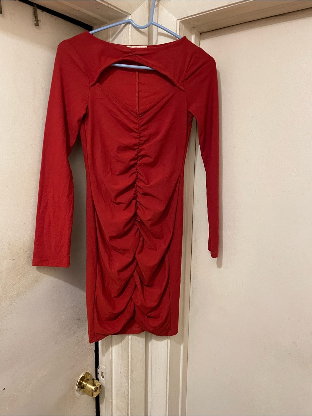 Heart & Hips Women’s Red Ruched Cut Out Sweetheart Long Sleeve Bodycon Size M